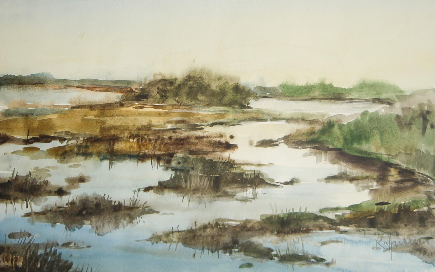 Kurt Hübner, Flachwasser am See, 1998, Aquarell , Foto: Linke, Lizenz: Museum OSL